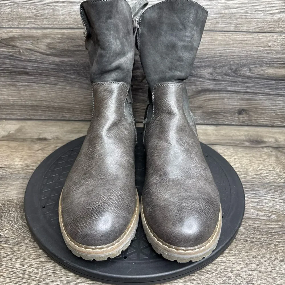 Patrizia By Spring Step Boots Womens Sz 10.5 Nainsi Zip Buckle Biker Boot Brown
